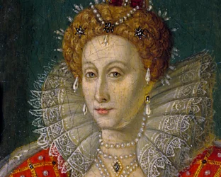 Detalje af miniature oliemaleri portræt af Dronning Elizabeth I af England og Irland