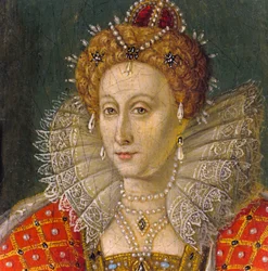 Detalje af miniature-olieportræt af dronning Elizabeth I