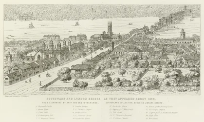 Southwark og London Bridge, som de så ud omkring 1546
