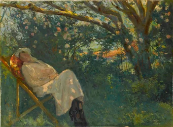 "Lady in Pink on a Chaise Longue" Maleri af Nazmi Ziya Gueran (1881-1937) - 1904 - Olie på lærred Dim 54x73 cm Sakip Sabanci Museum, Istanbul