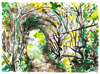 Arbour archway, 2025 (blæk og akrylmaling på akvarelpapir)