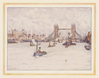Tårnet og Tower Bridge (farvelitografi)