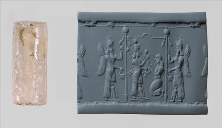 Cylinderpakning af Ishtar og moderne aftryk, ca. 8.-7. århundrede f.Kr. (kalcedon)