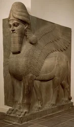 Bevinget løve med menneskehoved, lamassu, ca. 883-859 f.Kr.