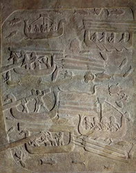 Mesopotamien i den ny-assyriske æra (omkring 1000-612 f.Kr.): "" Søekspedition, transport af træ fra Libanon langs den fønikiske kyst, lastning af både""" 8. århundrede f.Kr. Fra Khorsabad (Khunsabad) Paris, Musee du Louvre