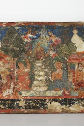 Detalje fra et buddhistisk manuskriptomslag (ugennemsigtig akvarel på træ)