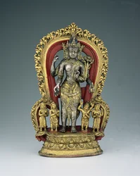 Jatamukuta Lokesvara, Khasa Malla Kingdom (1100-1484) (forgyldt pakke, kobberlegering og pigment)