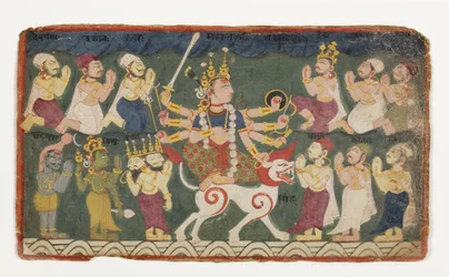 Mahalakshmi rider på sin løve, fra Devimahatmya, ca. 1750 (ugennemsigtigt wc på papir)