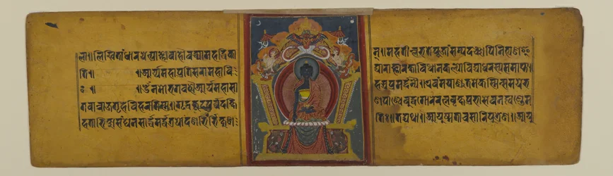 Side fra et buddhistisk manuskript med en illustration af Akshobhya, 16-17. århundrede (blæk og akvarel på papir)