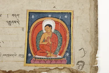 Side fra et buddhistisk manuskript, muligvis fra Mahashitalanika, ca. 1400 (ugennemsigtigt wc & blæk på papir)