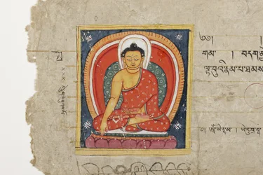 Side fra et buddhistisk manuskript, muligvis fra Mahashitalanika, ca. 1400 (ugennemsigtig akvarel og blæk på papir)