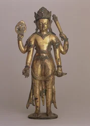 Statuette af den hinduistiske gud Vishnu, ca. 1200 (højkobber bronze, indskåret, forgyldt, prydet med ædelstene og malet)