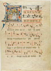 Engel i et historisk initial "A" fra et antifonarium