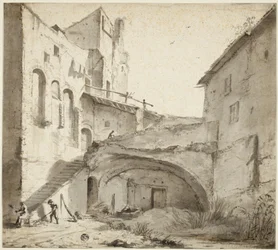 Overgrown courtyard of ruined castledani
