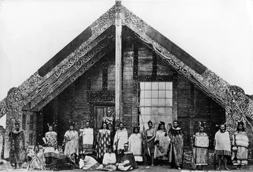 Maori Runanga eller mødehus, ca. 1863-80