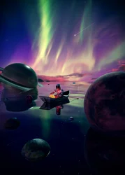 Astronaut svæver under nordlyset