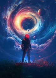 Astronaut foran en kosmisk portal