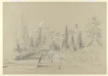 Taj Mahal, Agra, 24. januar 1870 (blyant med hvid forhøjning på papir)