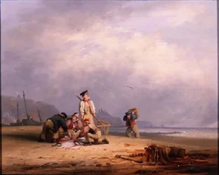 Fiskere sorterer deres dags fangst