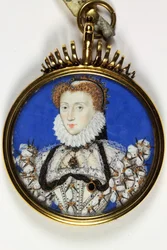 En dame traditionelt identificeret som Elizabeth I (akvarel og kropsfarve på vellum)