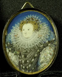 Elizabeth I Queen of England, ca. 1600 (pergament, sølv og glas)