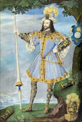 Portræt af George Clifford, tredje jarl af Cumberland (1558-1605), søfarer. Akvarelminiature på pergament af Nicholas Hilliard (1547-1618), ca. 1590