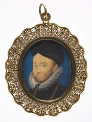 Portræt af en mand, ca. 1590 (w/c på vellum i en senere forgyldt metalramme)