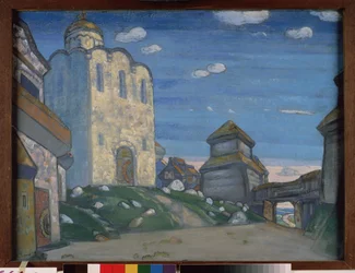 Forberedende indretning til operaen Prins Igor af Alexandre Borodin (Borodin) (1833-1887). Værk af Nicholas Roerich (1874-1947), pastel og tempera på papir