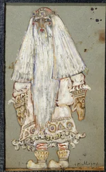 Ded Moroz (bedstefar Frost, julemanden). Kostumeprojekt til stykket The Snow Maiden af ​​Alexandre Ostrovski (1823-1886). Værk af Nicholas Roerich (1874-1947), tempera på papir