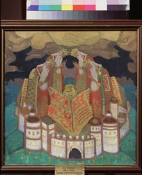 Til minde om fire konger. Værk af Nicholas Roerich (1874-1947), tempera på papir