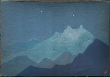 Himalaya, månebelyste bjerge, skitse, 1933
