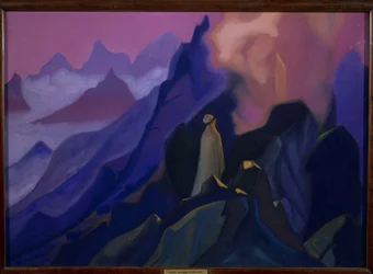 Profeten. Muhammed eller Muhammad (570-632) på Hira-bjerget. Islam, episoden med åbenbaringen i 610 i en grotte i Saudi-Arabiens ørken. Værk af Nicolas Roerich (1874-1947)