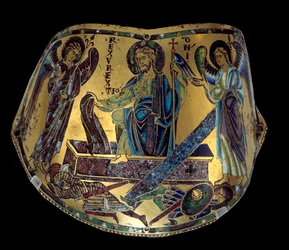Armilla: Opstandelsen. Ceremonielle armbånd af mas kobber og emalje. Værksted af Nicolas Verdun (ca.1130/50-1205) Middelalder, ca. 1170-1180. Paris, Musée du Louvre