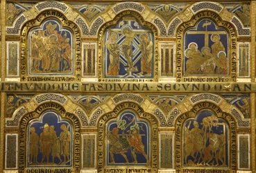 Verdun-alteret af Nikolaus af Verdun (ca. 1130/50-1205), færdiggjort i 1181, Klosterneuburg, Østrig, emaljerede paneler