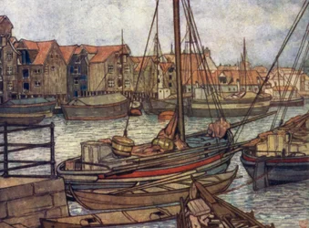 Norge: Bergens både og varehuse (farve litho)