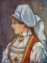 Norge: Hardanger hovedbeklædning (farve litho)
