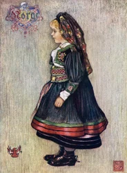Norge: Saetersdalen pige i nationaldragt (farve litho)