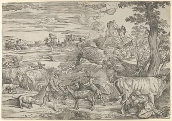 Landskab med en malkepige til højre og en dreng til venstre, ca. 1535-40., ca. 1535-40.