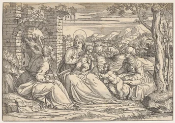 Den hellige familie med de hellige Elizabeth og Johannes, ca. 1550.