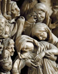 Gotisk kunst: "" Korsfæstelsen"" Reliefdetalje af marmorprædikestolen af Nicola Pisano (1215/20-1278/84) (detalje fra prædikestolen) 1266-1268 - Cathedrale Notre-Dame-de-l