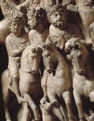 The Voyage of the Magi Reliefdetalje af marmorpularen af ​​Nicola Pisano