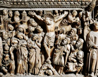 Korsfæstelsen, detalje fra prædikestolen af Nicola Pisano (aktiv 1258-1278), Sienas domkirke, Toscana, 1265-1269