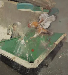 Billard med en hane, 2021 (olie på lærred)