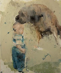 Barn med hund II, 2022 (olie på lærred)