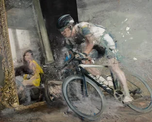 Cyklist med spejl, 2021 (olie på lærred)