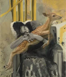 Frida med et krondyr, 2018 (olie på lærred)