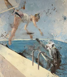 Abe med trapezkunstner, 2021 (olie på lærred)