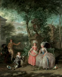 Et gruppeportræt af en familie i en prydhave, 1791