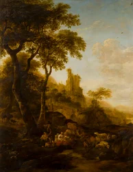 Pastoralt landskab, ca. 1640-83 (olie på panel)