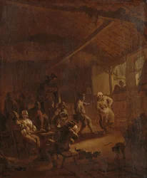 Bønder, der danser i en lade